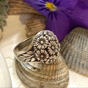 Vintage Floral Bouquet Sterling Silver Ring SZ 6.5